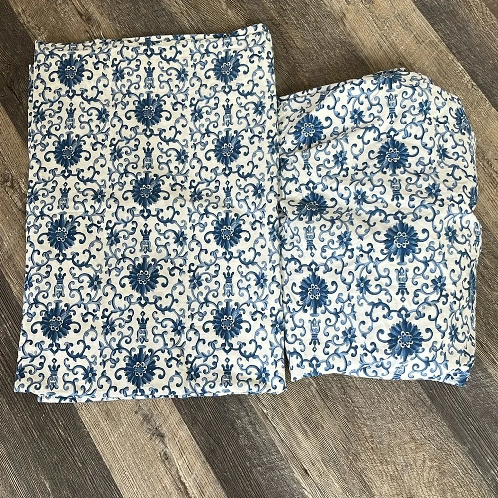 Ralph Lauren Risette Twin Flat Fitter White Blue Cotton Bundle Sheets